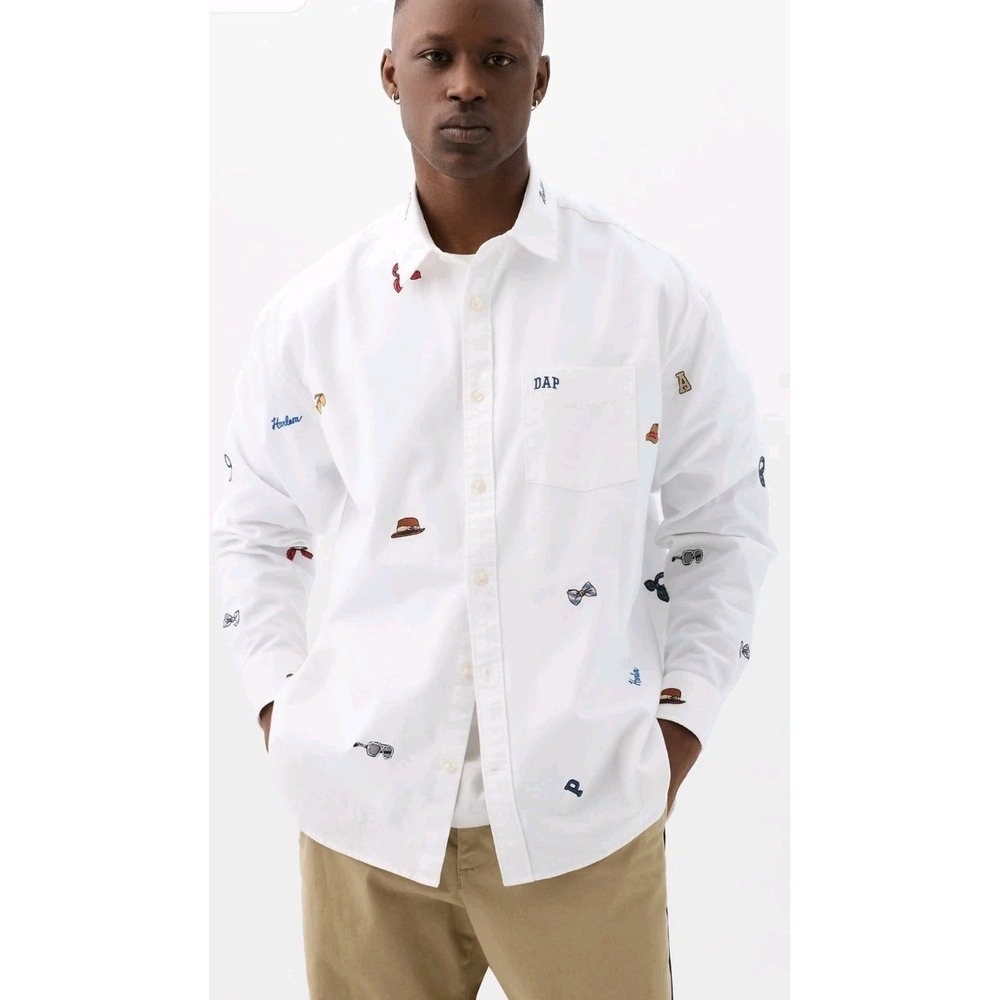 GAP x DAP Dapper Dan Oxford Shirt Mens Size XL Blue Embroidered Loose Fit Preppy